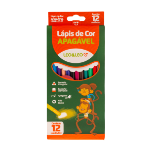 LÁPIS 12 CORES APAGÁVEL COM BORRACHA LEO&LEO